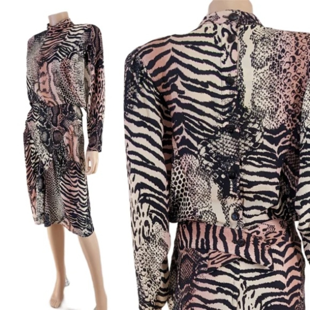 Vintage 1980's Barbara Barbara California Animal Print Dress Size 10